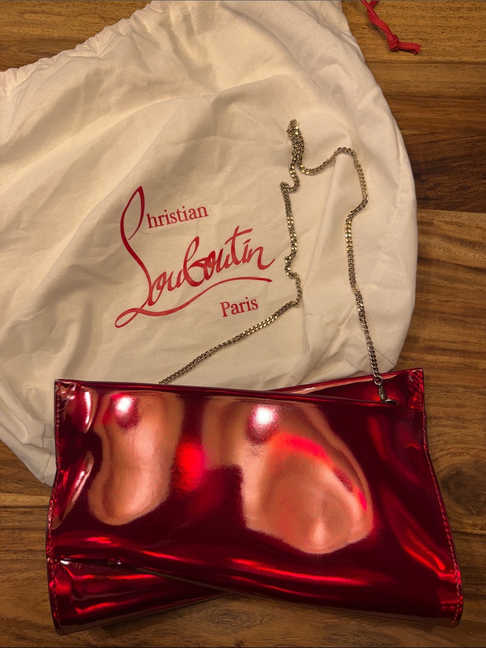 Christian Louboutin Shiny Red Patent Chain Shoulder Clutch